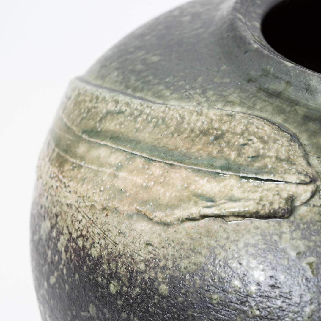 Shigaraki Green Ash Glaze Large Round Vase