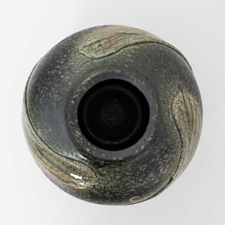 Shigaraki Green Ash Glaze Large Round Vase