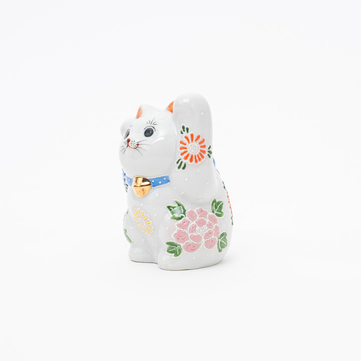 Handcrafted Kutani Ware Lucky Cat - Double-Luck Flower Garden