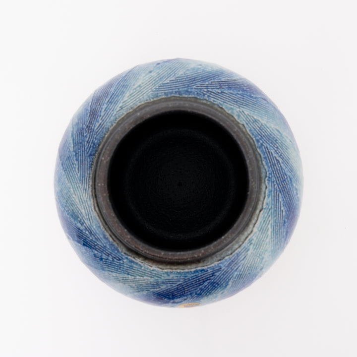 Handmade Shigaraki Blue Brush Round Vase
