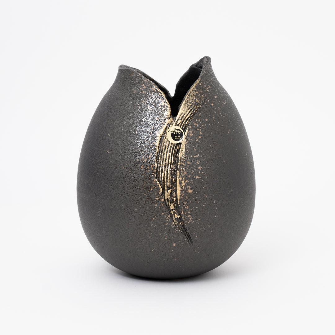 Shigaraki Black Gold Oval Vase Made in Japan