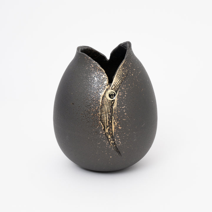 Shigaraki Black Gold Brush Oval Vase