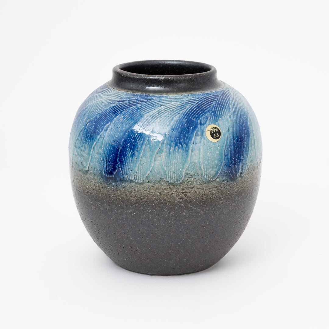 Handmade Shigaraki Blue Brush Round Vase