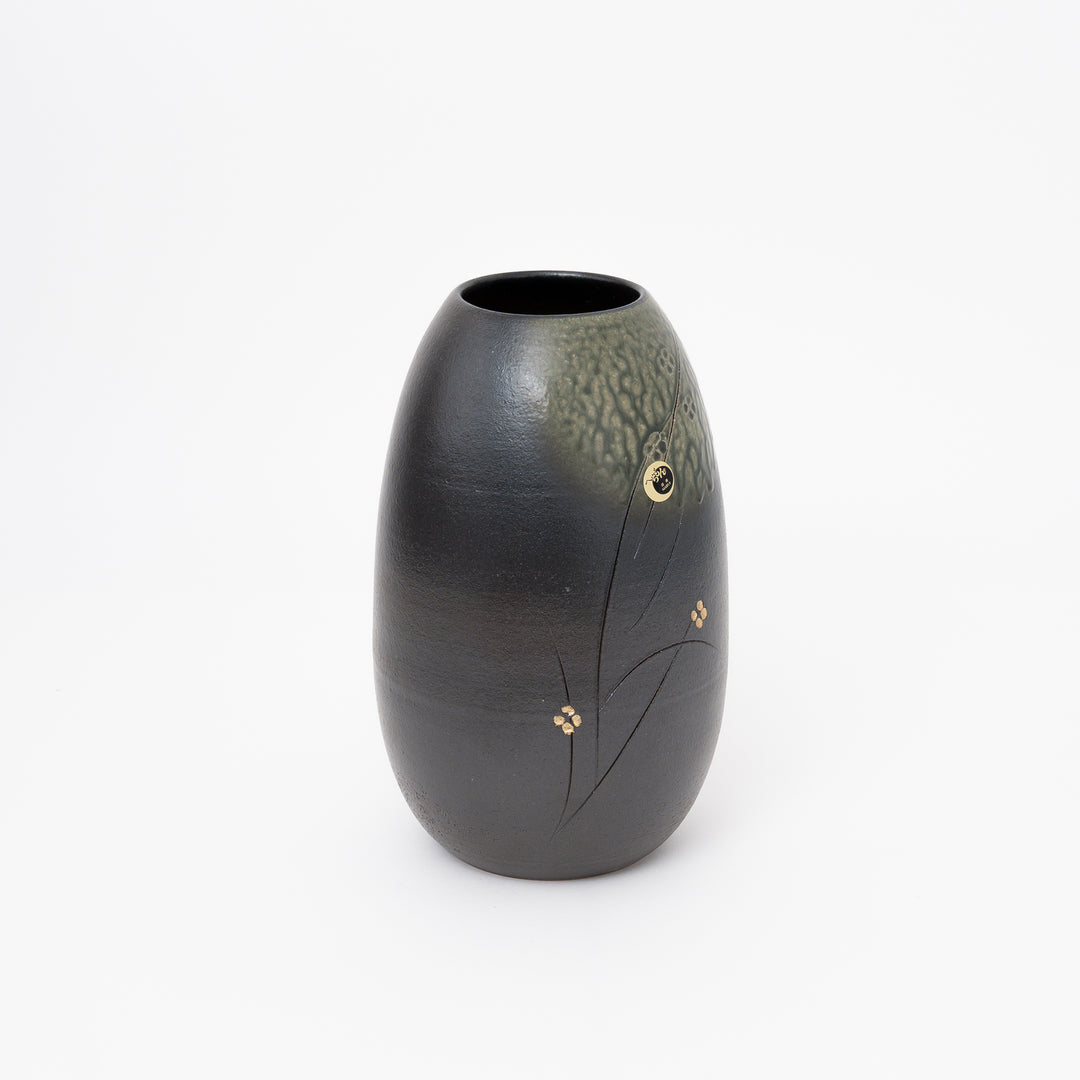 Shigaraki Green Glaze Floral Oval Vase