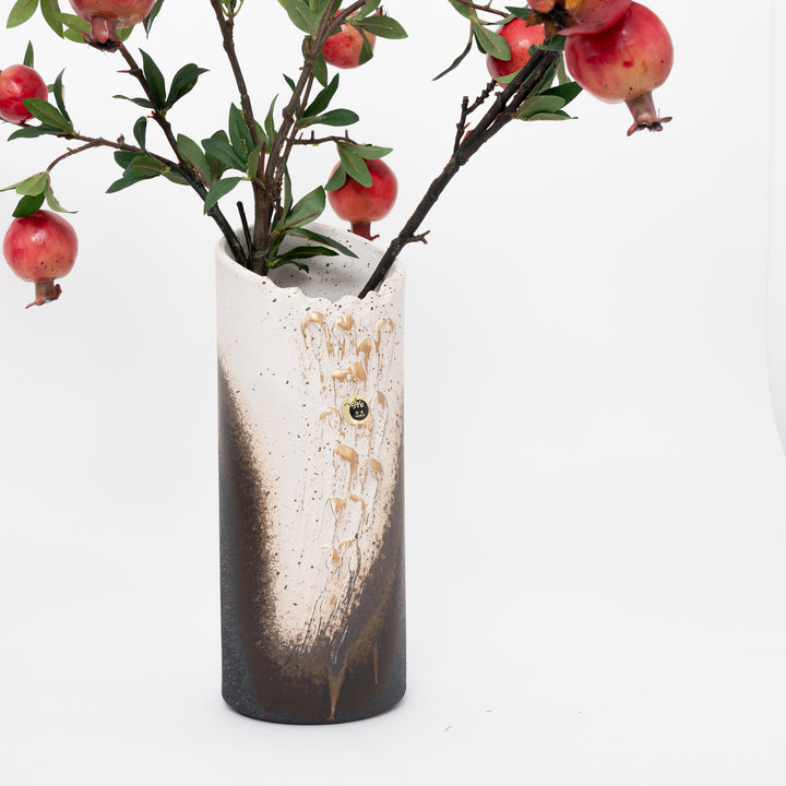 Shigaraki Gold White Kiln Cylinder Vase