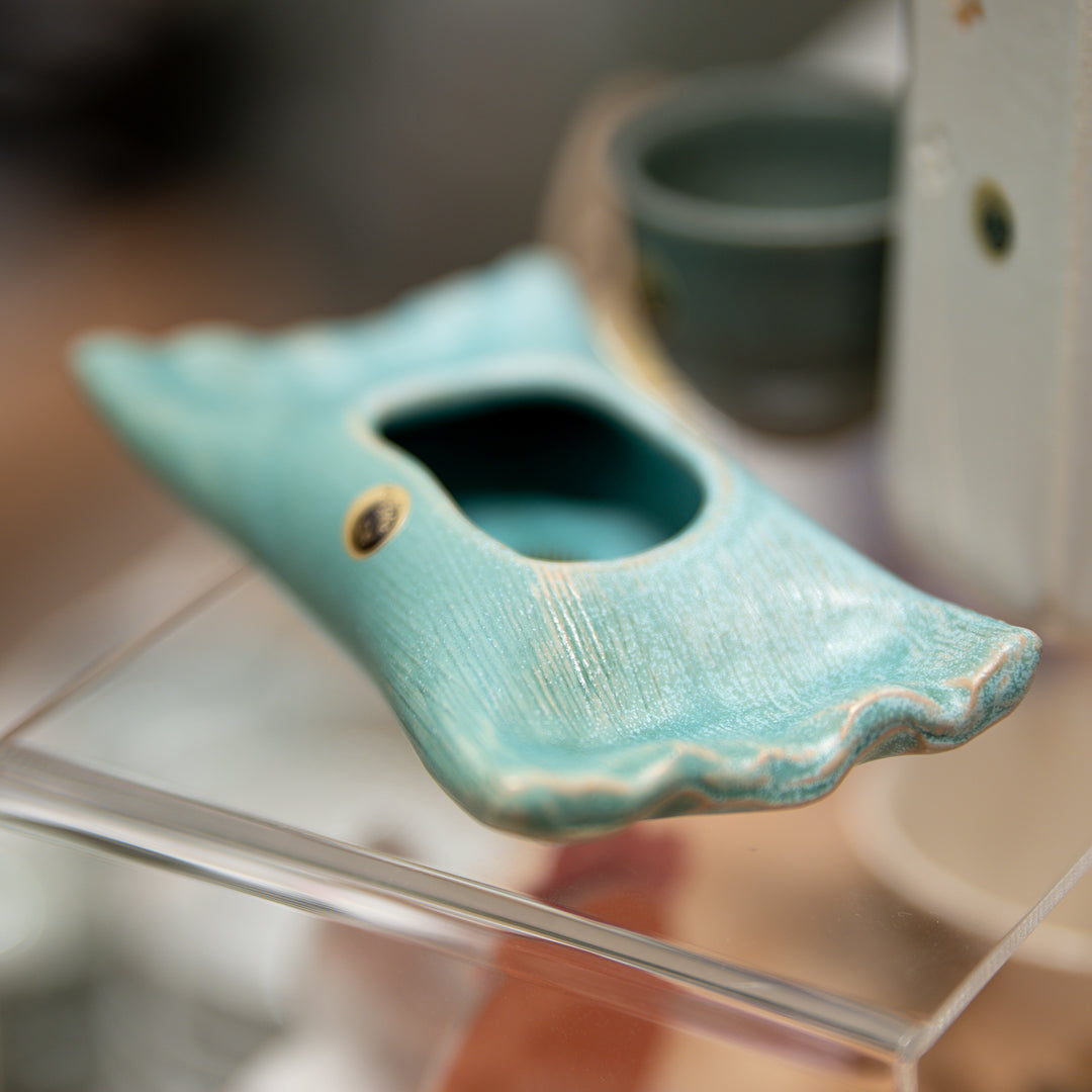 Shigaraki Teal Moribana Ikebana Vase with Kenzan