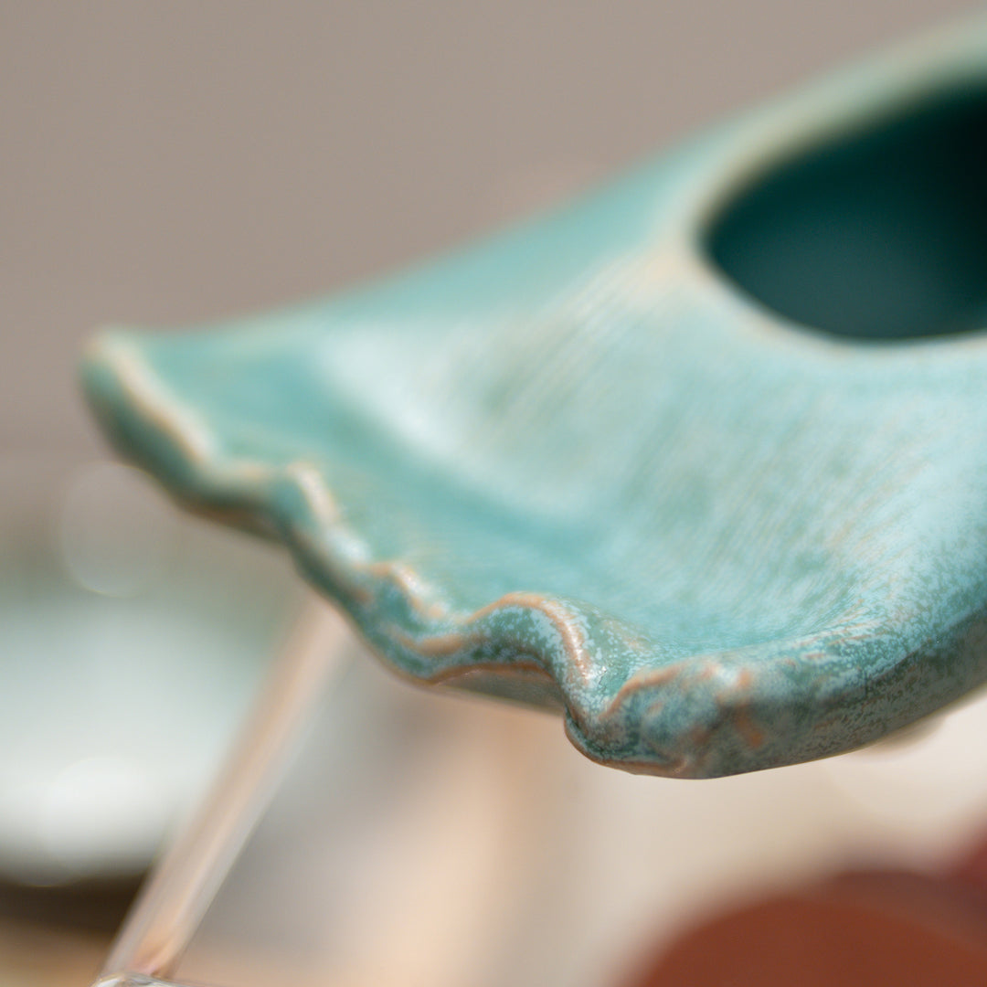 Shigaraki Teal Moribana Ikebana Vase with Kenzan