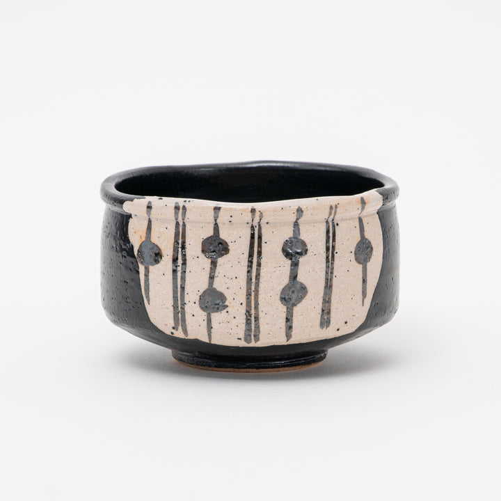 Handcrafted Mino ware Black and White Dotted Matcha Bowl