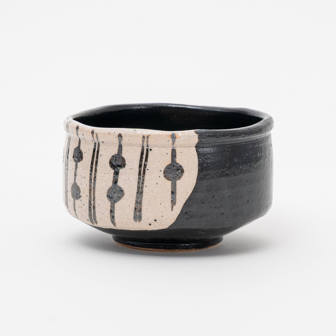 Handcrafted Mino ware Black and White Dotted Matcha Bowl