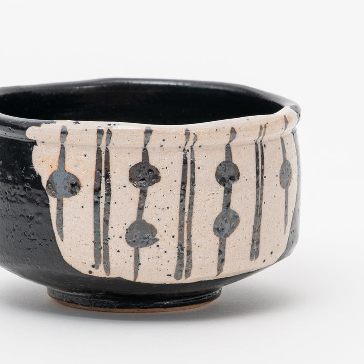 Handcrafted Mino ware Black and White Dotted Matcha Bowl