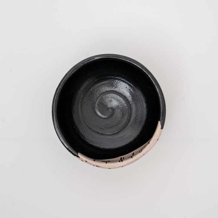 Handcrafted Mino ware Black and White Dotted Matcha Bowl