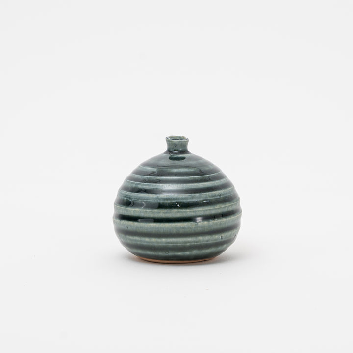 Handmade Bronze Vortex Shigaraki ware mini vase on white background