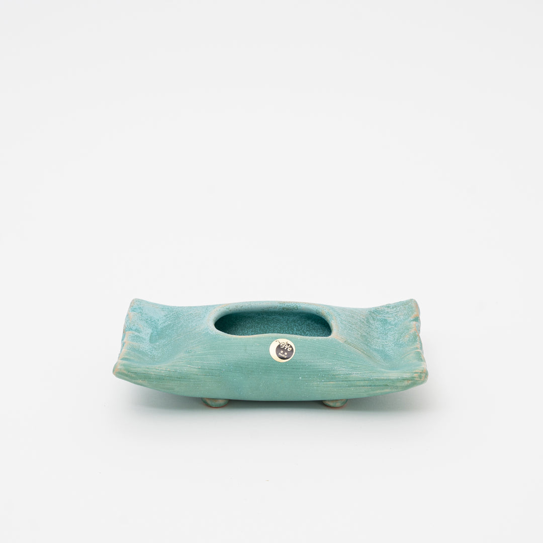 Shigaraki Teal Moribana Ikebana Vase with Kenzan