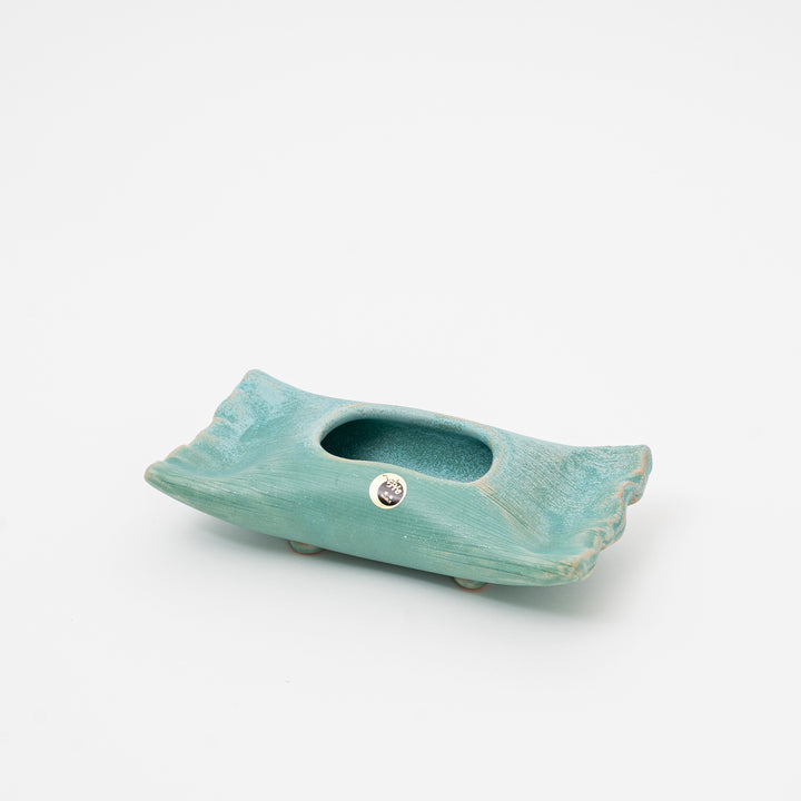 Shigaraki Teal Moribana Ikebana Vase with Kenzan