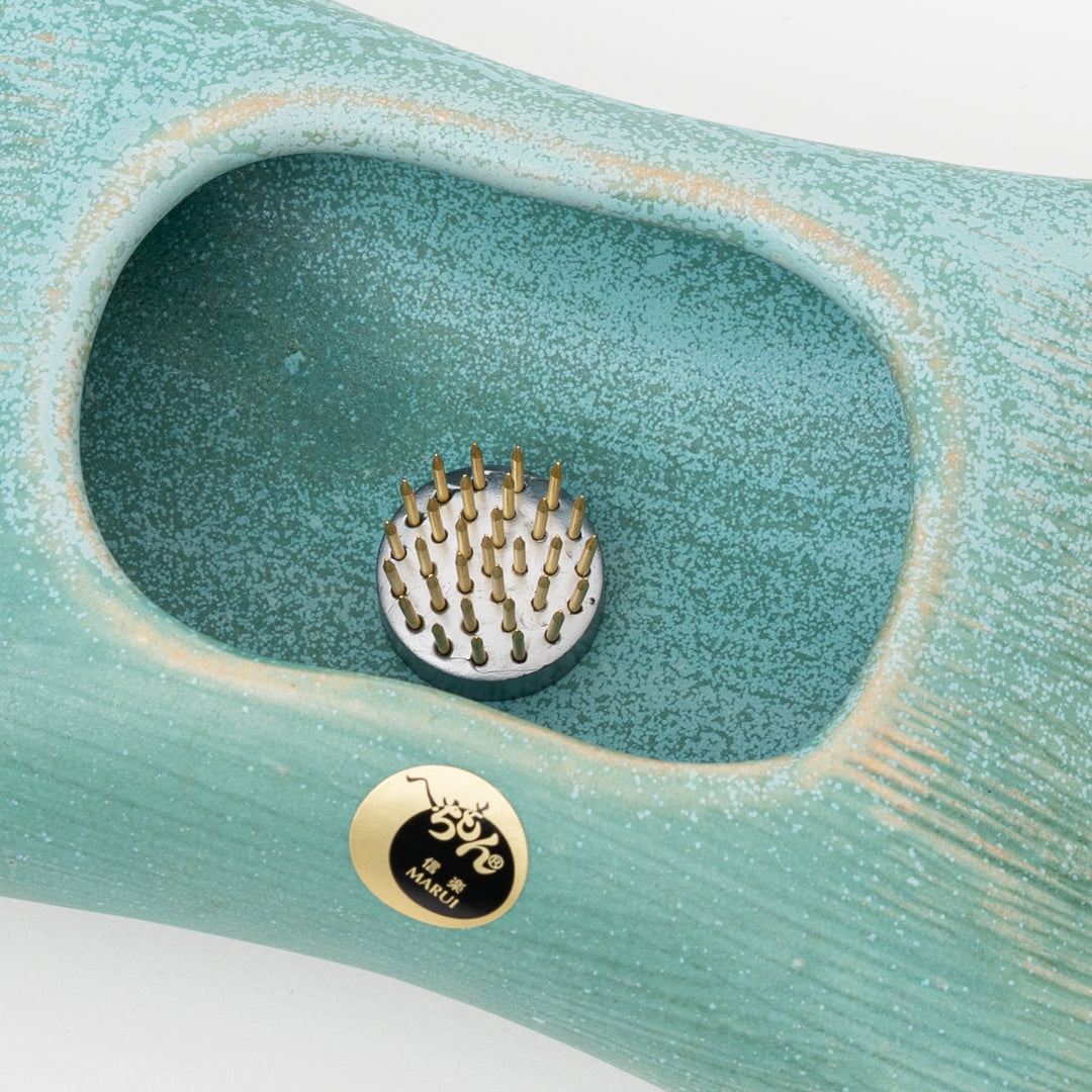 Shigaraki Teal Moribana Ikebana Vase with Kenzan