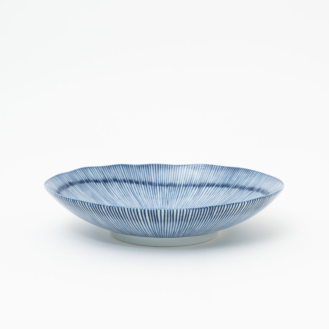 Blue White Oval Tokusa Shallow Plate