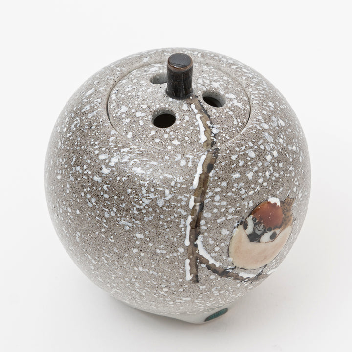 Kutani Ware Snow Sparrow Incense Burner by Nakamura Toshito