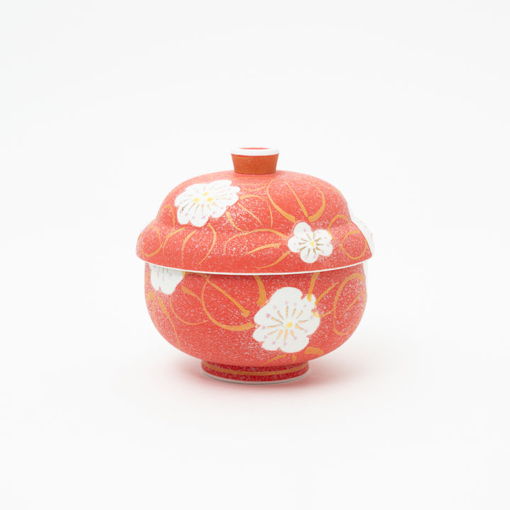 Red Cherry Blossom Bowl with Lid Arita Ware Japan