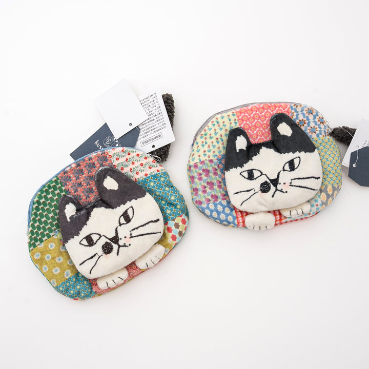 Patchwork Cat Mini Pouch – Quilted Coin Purse with Tail Zipper