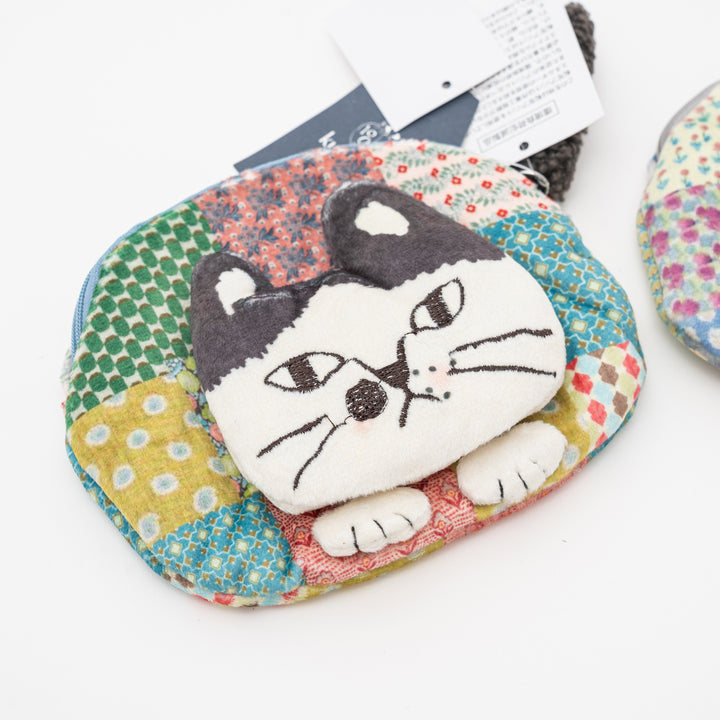 Patchwork Cat Mini Pouch – Quilted Coin Purse with Tail Zipper