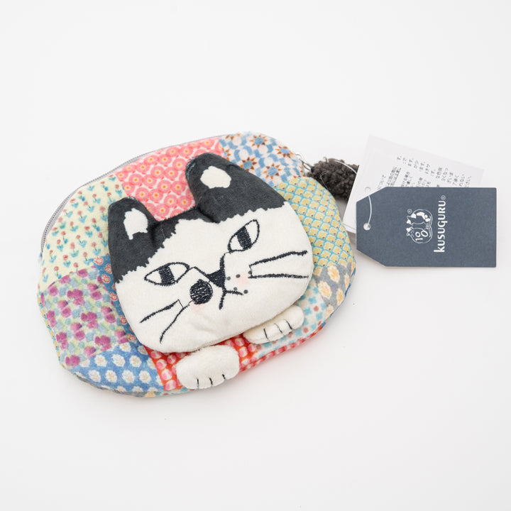 Patchwork Cat Mini Pouch – Quilted Coin Purse with Tail Zipper
