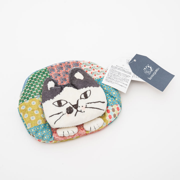 Patchwork Cat Mini Pouch – Quilted Coin Purse with Tail Zipper