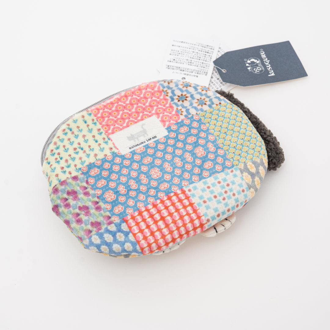 Patchwork Cat Mini Pouch – Quilted Coin Purse with Tail Zipper