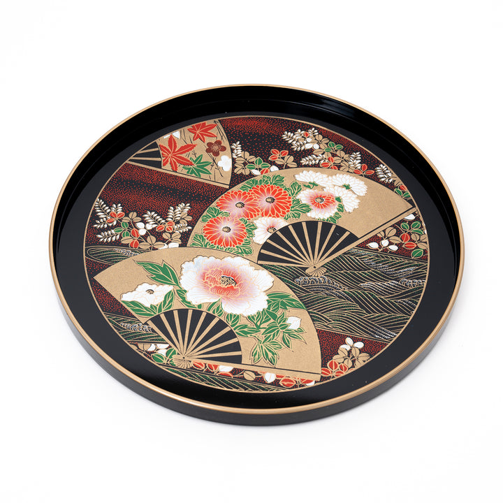 Four Seasons Floral Maiko Fan Lacquer Tray