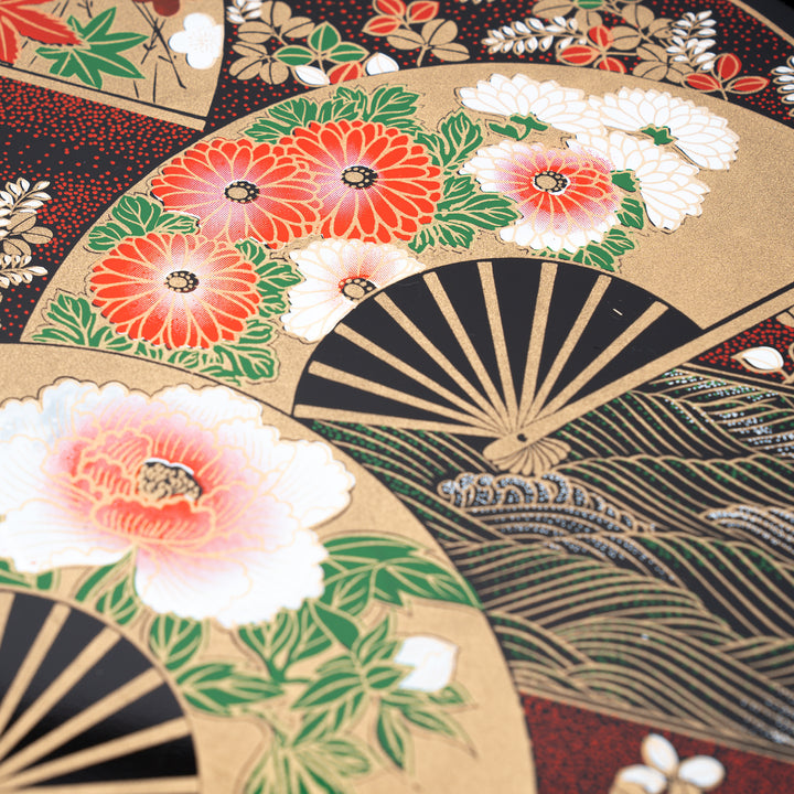 Four Seasons Floral Maiko Fan Lacquer Tray
