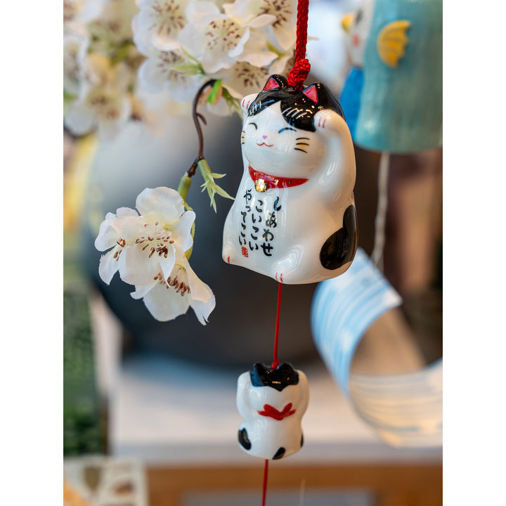 Yakushi Kiln Colored Maneki Neko Wind Chime beckoning cats -Black