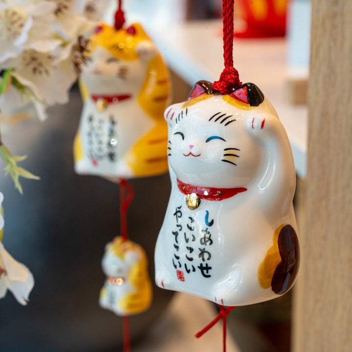 Yakushi Kiln Colored Maneki Neko Wind Chime beckoning cats - Calico Cat