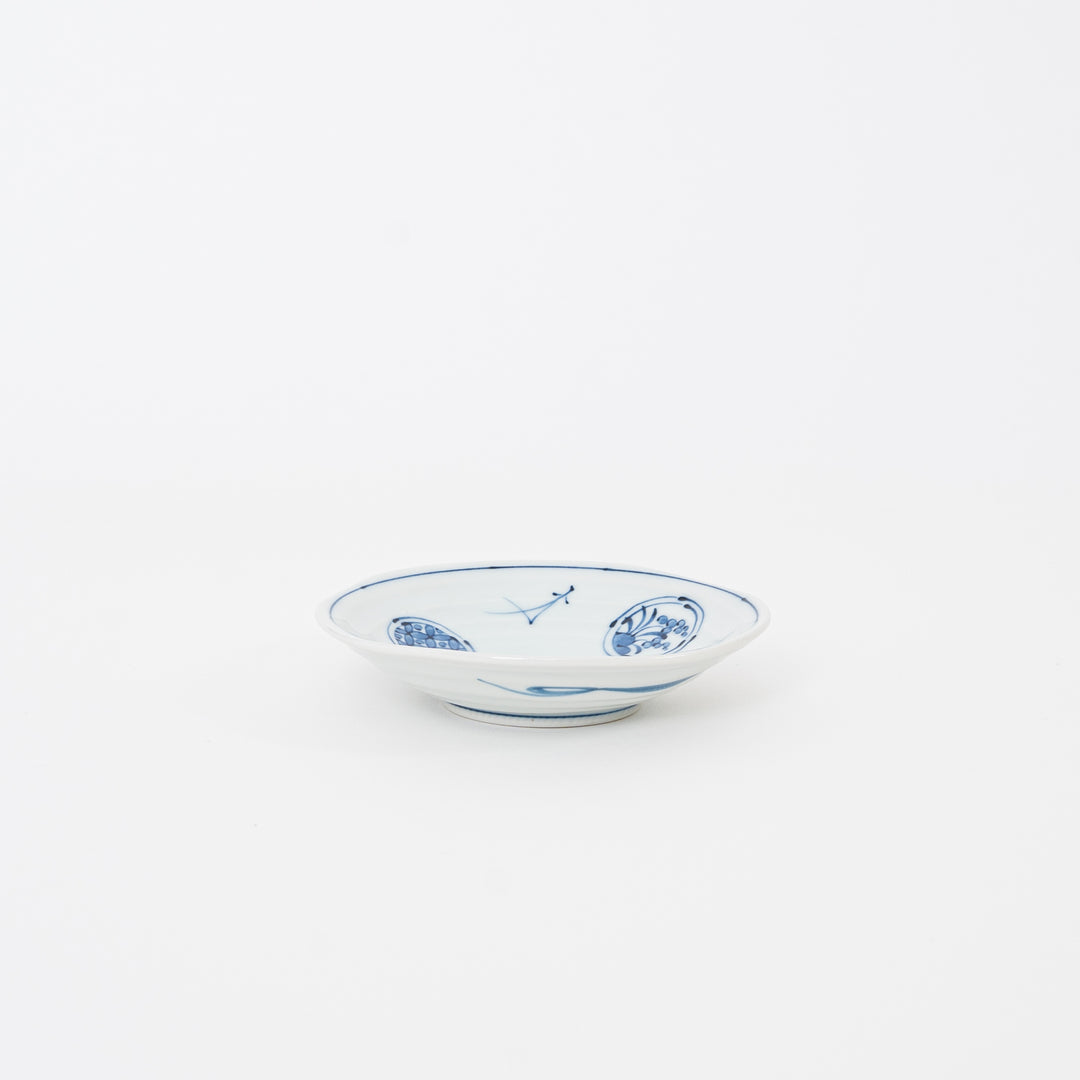 Side view of 4.4 inch Hasami Ware ceramic dish, stackable Japanese dipping bowl for sushi and appetizers, professional restaurant grade dinnerware available in Great Neck, NY.