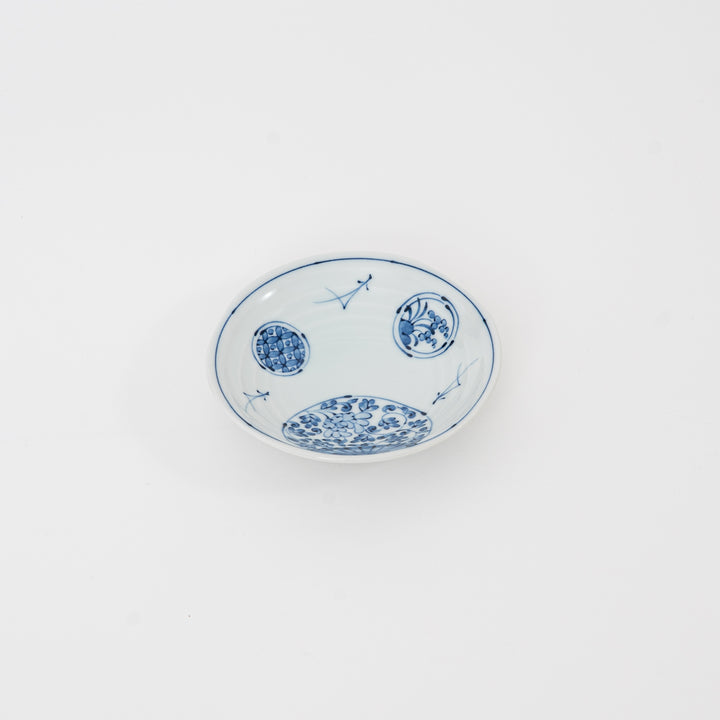 Hasami Ware Blue and White Medallion Sauce Plate for Omakase and Japanese Restaurants, Authentic Japanese Porcelain, NYC and Long Island Tableware Supply.