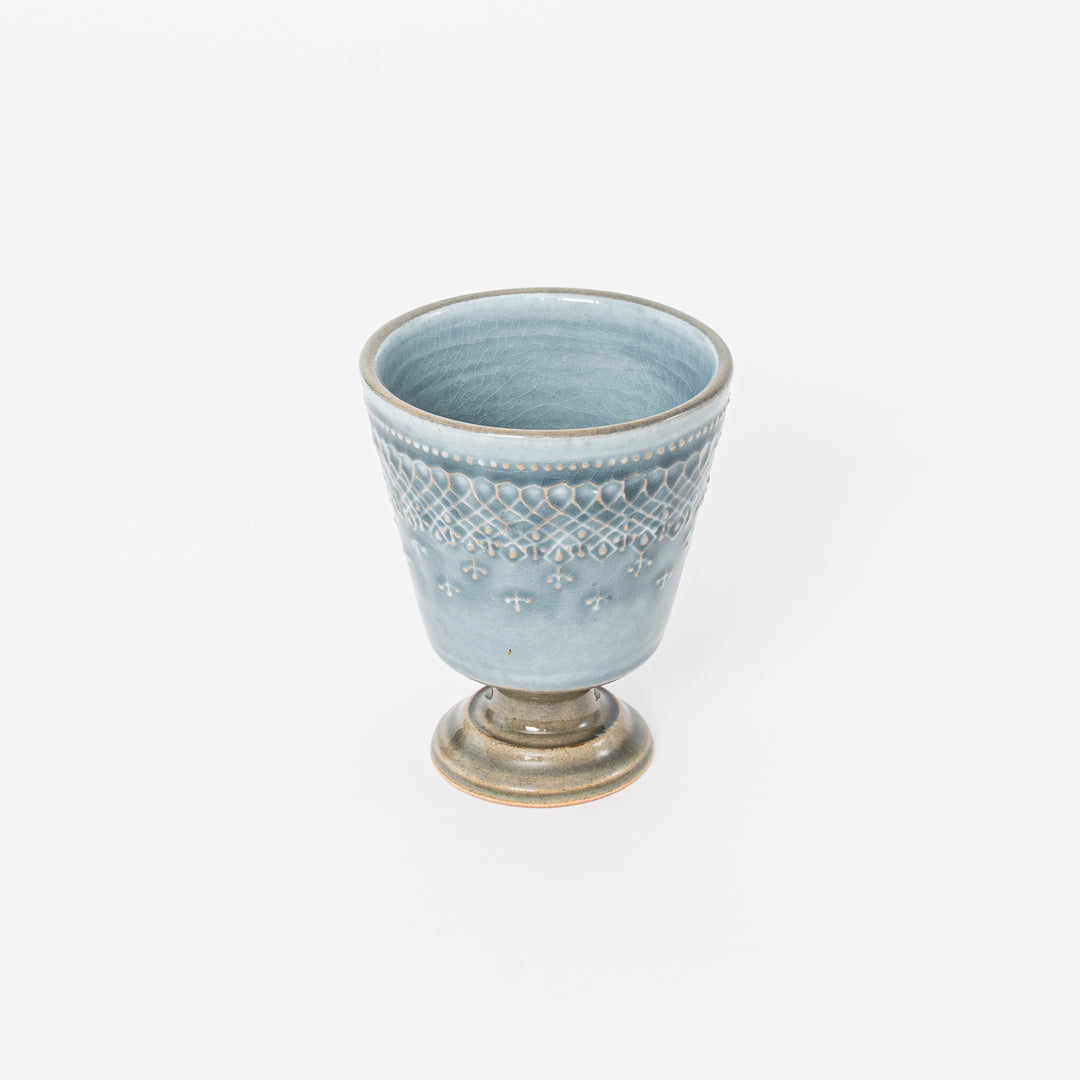 Footed Cup - Mashiko-yaki Blue-Grey Crackle Glaze