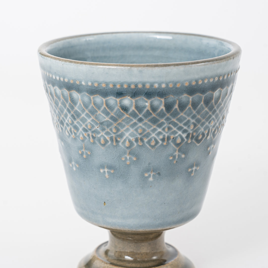 Footed Cup - Mashiko-yaki Blue-Grey Crackle Glaze