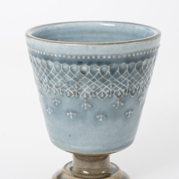 Footed Cup - Mashiko-yaki Blue-Grey Crackle Glaze