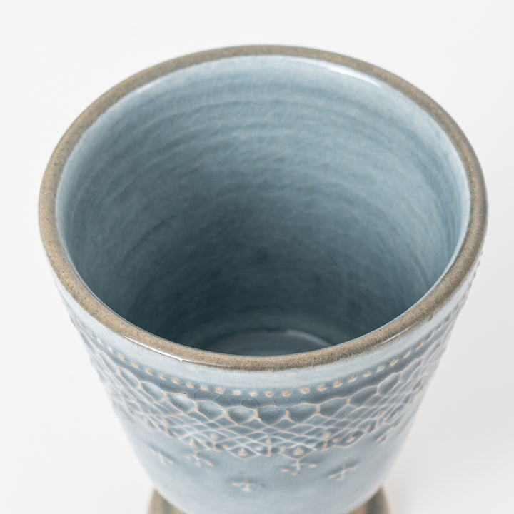 Footed Cup - Mashiko-yaki Blue-Grey Crackle Glaze