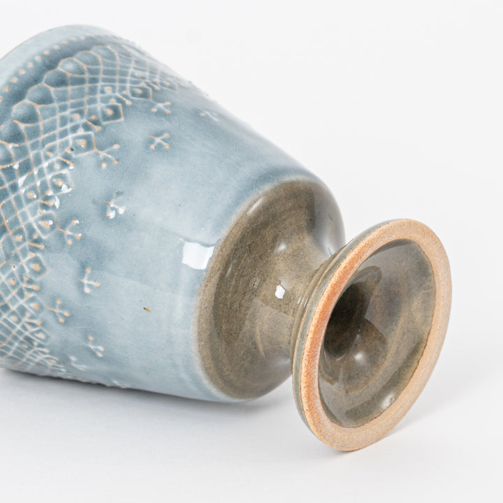 Footed Cup - Mashiko-yaki Blue-Grey Crackle Glaze