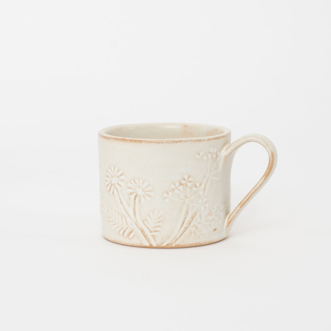 Handmade Mashiko Yaki floral stoneware mug from Japan