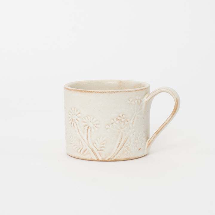 Handmade Mashiko Yaki floral stoneware mug from Japan