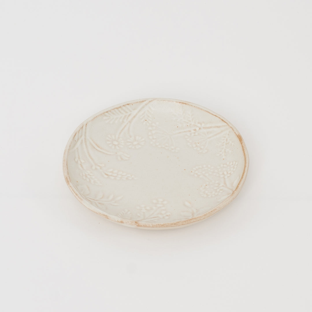 Mashiko Yaki small floral plate used as tea saucer and snack plate