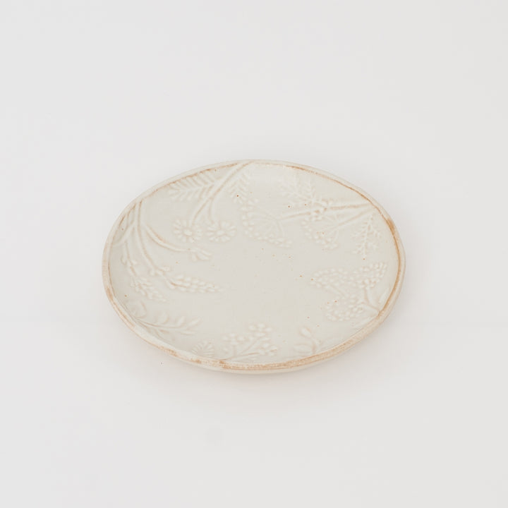 Mashiko Yaki small floral plate used as tea saucer and snack plate