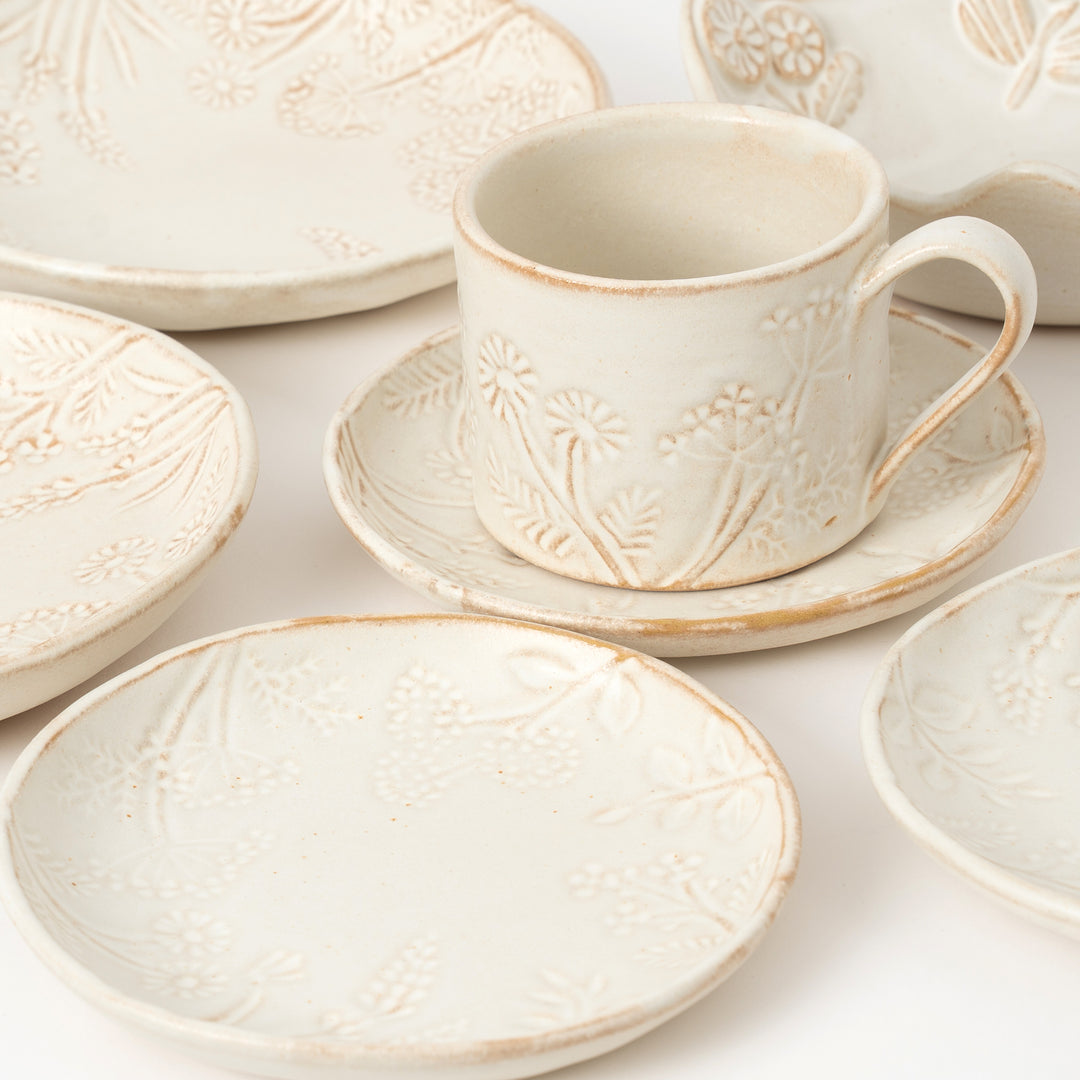 Mashiko Yaki floral mug and plates – handmade Japanese tableware set