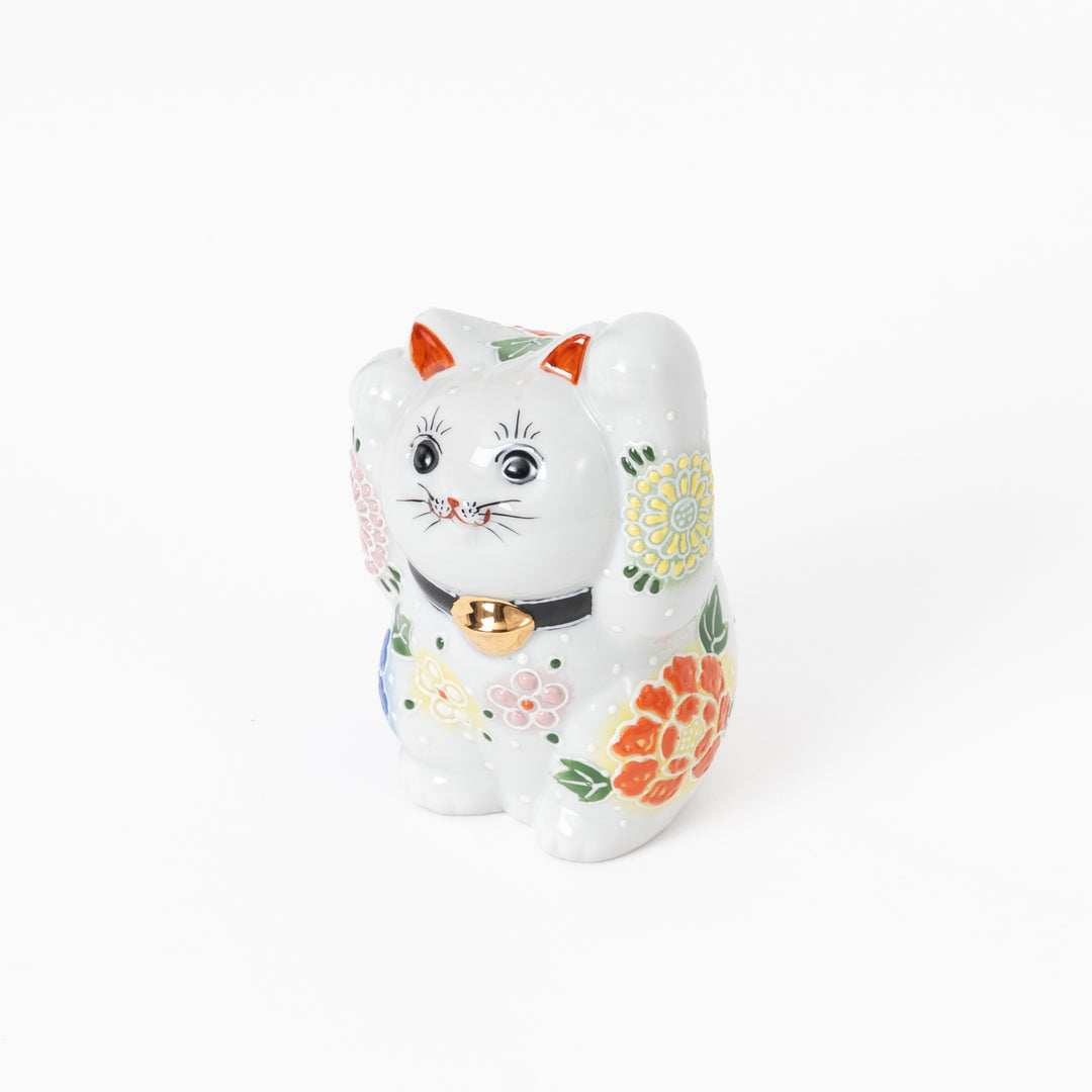 Floral Kutani Lucky Cat Figurine (4.7")