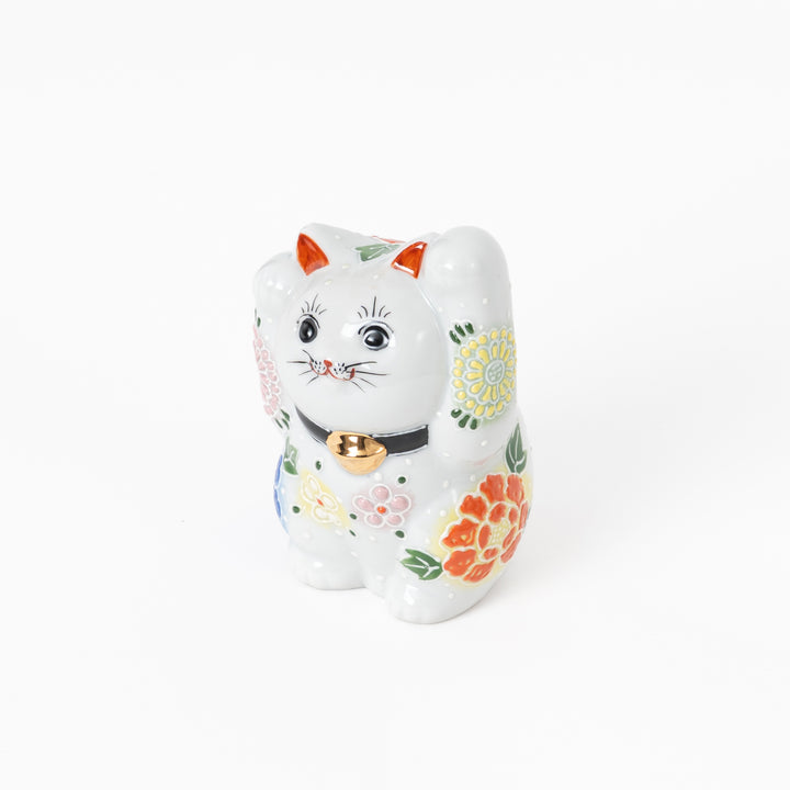 Floral Kutani Lucky Cat Figurine (4.7")
