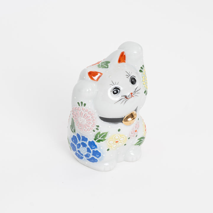 Floral Kutani Lucky Cat Figurine (4.7")