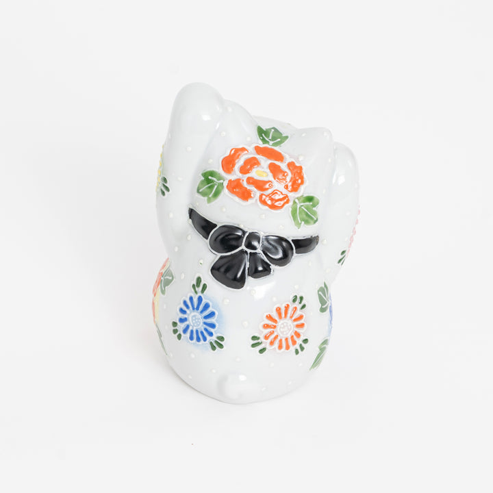 Floral Kutani Lucky Cat Figurine (4.7")