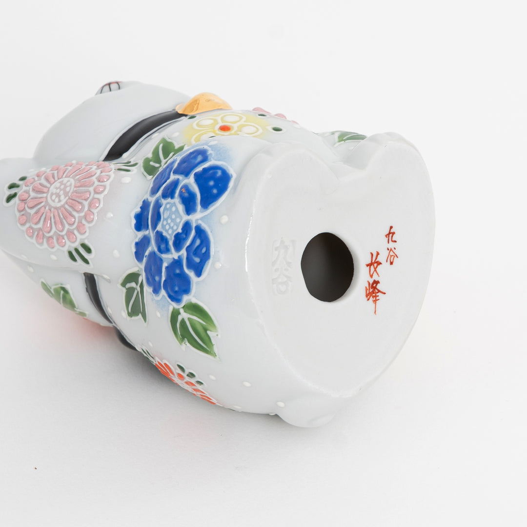 Floral Kutani Lucky Cat Figurine (4.7")