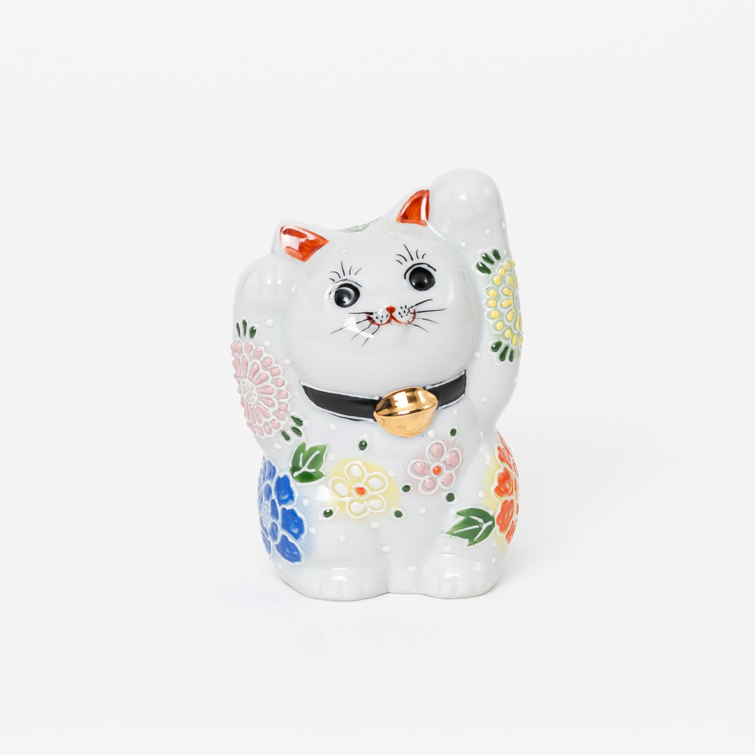 Floral Kutani Lucky Cat Figurine (4.7")