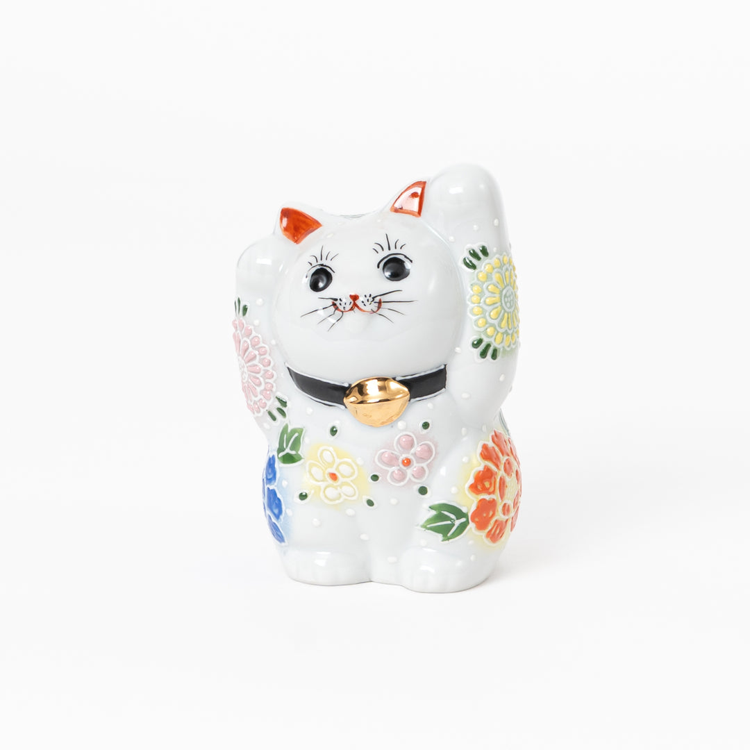 Floral Kutani Lucky Cat Figurine (4.7")